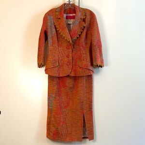 Christian Lacroix Paris Vintage Couture Pink and Yellow Patterned Skirt Suit